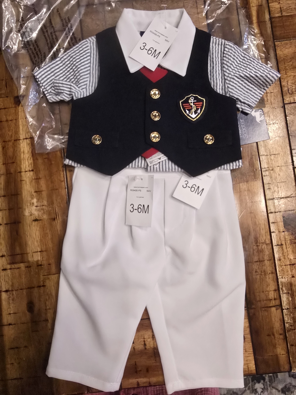 Infant Navy Vest & White Pants Formal Set with Striped Shirt - 3-6M